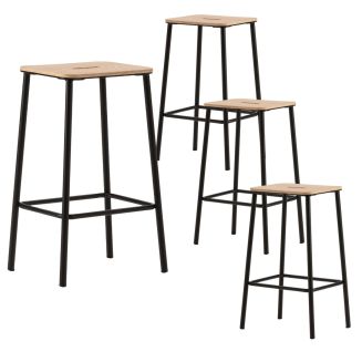 Lot de 4 tabourets de bar H65cm en bois naturel pied en métal noir - BAHIA
