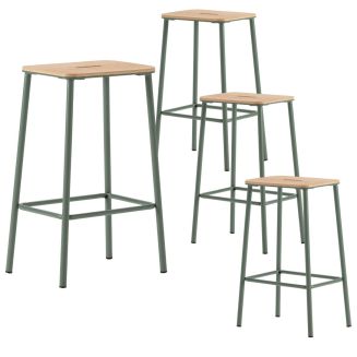 Lot de 4 tabourets de bar H65cm en bois naturel pied en métal aigue-marine - BAHIA