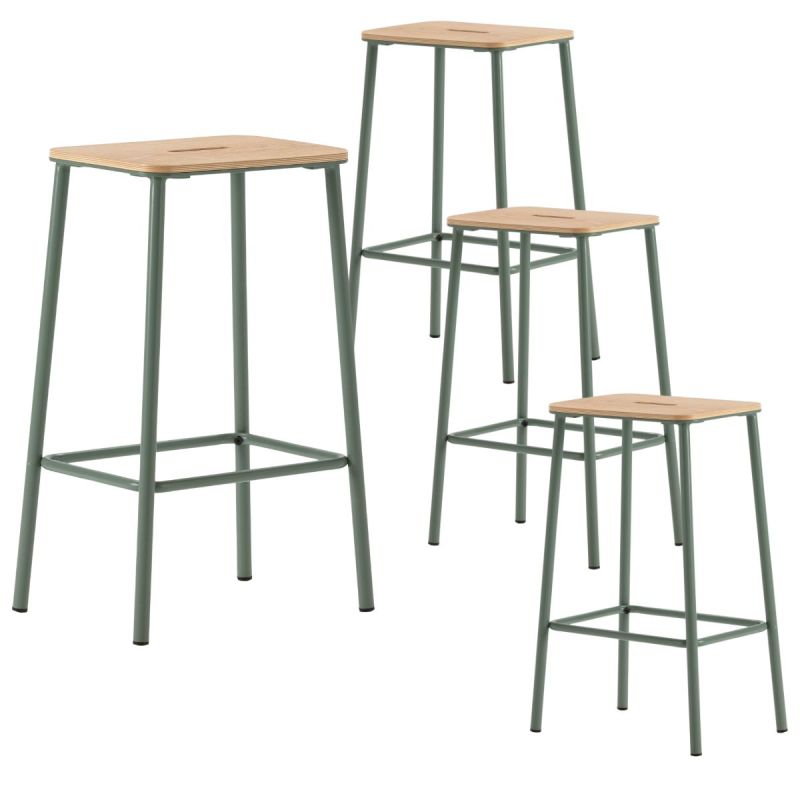 Lot de 4 tabourets de bar H65cm en bois naturel pied en métal aigue-marine - BAHIA