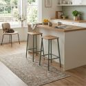 Lot de 4 tabourets de bar H65cm en bois naturel pied en métal aigue-marine - BAHIA