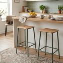 Lot de 4 tabourets de bar H65cm en bois naturel pied en métal aigue-marine - BAHIA