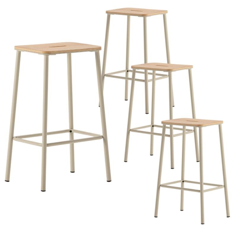 Lot de 4 tabourets de bar H65cm en bois naturel pied en métal beige - BAHIA