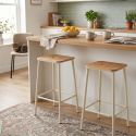 Lot de 4 tabourets de bar H65cm en bois naturel pied en métal beige - BAHIA