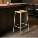 Lot de 4 tabourets de bar H65cm en bois naturel pied en métal beige - BAHIA