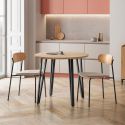 Lot de 4 chaises dossier bois assise tissu taupe et pieds métal noir - RIDILA