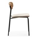 Lot de 4 chaises dossier bois assise tissu taupe et pieds métal noir - RIDILA