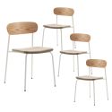 Lot de 4 chaises dossier bois assise tissu beige et pieds métal blanc - RIDILA
