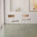 Lot de 4 chaises dossier bois assise tissu beige et pieds métal blanc - RIDILA