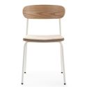Lot de 4 chaises dossier bois assise tissu beige et pieds métal blanc - RIDILA