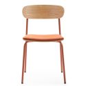 Lot de 4 chaises dossier bois assise tissu et pieds métal brique - RIDILA