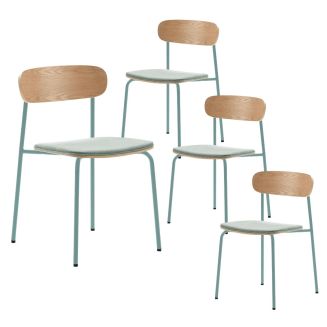 Lot de 4 chaises dossier bois assise tissu et pieds métal aigue-marine - RIDILA