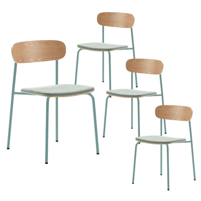 Lot de 4 chaises dossier bois assise tissu et pieds métal aigue-marine - RIDILA