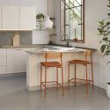 Lot de 4 tabourets de bar dossier bois assise tissu et pieds métal brique - RIDILA
