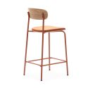 Lot de 4 tabourets de bar dossier bois assise tissu et pieds métal brique - RIDILA
