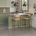 Lot de 4 tabourets de bar dossier bois assise tissu taupe et pieds métal noir - RIDILA