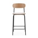Lot de 4 tabourets de bar dossier bois assise tissu taupe et pieds métal noir - RIDILA