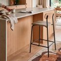 Lot de 4 tabourets de bar dossier bois assise tissu taupe et pieds métal noir - RIDILA