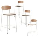 Lot de 4 tabourets de bar dossier bois assise tissu beige et pieds métal blanc - RIDILA