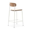 Lot de 4 tabourets de bar dossier bois assise tissu beige et pieds métal blanc - RIDILA
