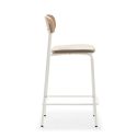 Lot de 4 tabourets de bar dossier bois assise tissu beige et pieds métal blanc - RIDILA
