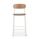 Lot de 4 tabourets de bar dossier bois assise tissu beige et pieds métal blanc - RIDILA