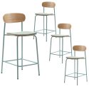 Lot de 4 tabourets de bar dossier bois assise tissu et pieds métal aigue-marine - RIDILA