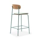 Lot de 4 tabourets de bar dossier bois assise tissu et pieds métal aigue-marine - RIDILA