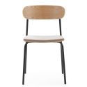 Lot de 6 chaises dossier bois assise tissu taupe et pieds métal noir - RIDILA