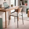 Lot de 6 chaises dossier bois assise tissu taupe et pieds métal noir - RIDILA