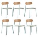 Lot de 6 chaises dossier bois assise tissu et pieds métal aigue-marine - RIDILA