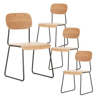 Lot de 4 chaises assise et dossier bois naturel pieds luge métal noir - SCOLA