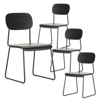 Lot de 4 chaises assise et dossier bois noir pieds luge métal noir - SCOLA