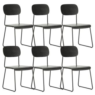 Lot de 6 chaises assise et dossier bois noir pieds luge métal noir - SCOLA