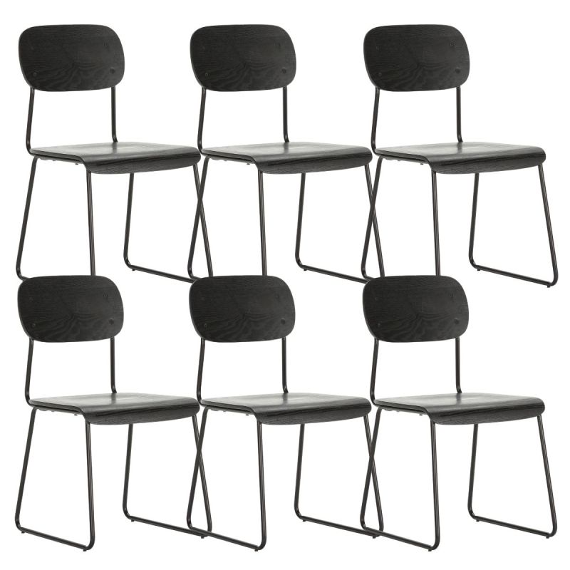 Lot de 6 chaises assise et dossier bois noir pieds luge métal noir - SCOLA