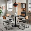 Lot de 4 chaises assise bois noir et dossier bois naturel pieds luge métal noir - SCOLA