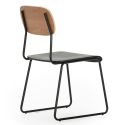 Lot de 6 chaises assise bois noir et dossier bois naturel pieds luge métal noir - SCOLA