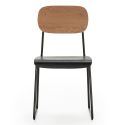Lot de 6 chaises assise bois noir et dossier bois naturel pieds luge métal noir - SCOLA