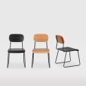 Lot de 6 chaises assise bois noir et dossier bois naturel pieds luge métal noir - SCOLA
