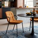Lot de 4 chaises en tissu chiné rouille 2 tons et métal noir - GIANA