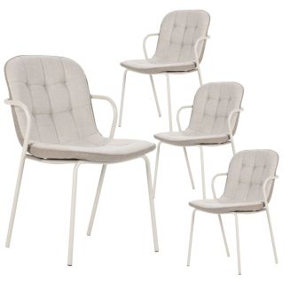 Lot de 4 chaises en tissu chiné beige 2 tons et métal crème - GIANA