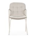 Lot de 4 chaises en tissu chiné beige 2 tons et métal crème - GIANA