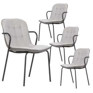 Lot de 4 chaises en tissu chiné gris 2 tons et métal noir - GIANA
