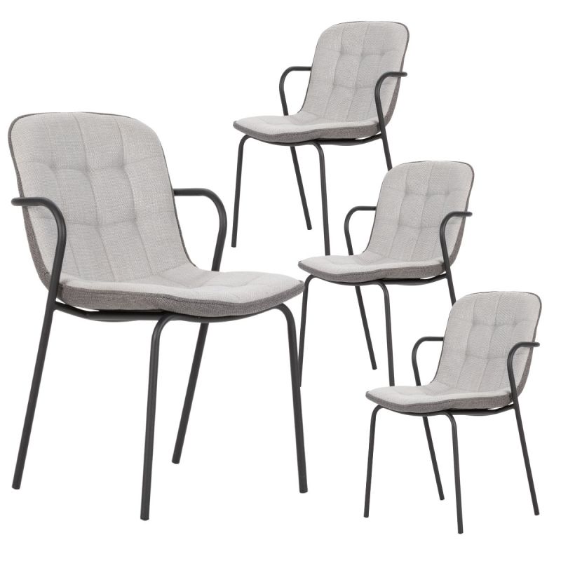 Lot de 4 chaises en tissu chiné gris 2 tons et métal noir - GIANA
