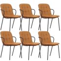 Lot de 6 chaises en tissu chiné rouille 2 tons et métal noir - GIANA