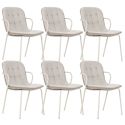 Lot de 6 chaises en tissu chiné beige 2 tons et métal crème - GIANA