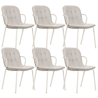 Lot de 6 chaises en tissu chiné beige 2 tons et métal crème - GIANA