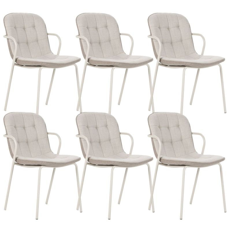 Lot de 6 chaises en tissu chiné beige 2 tons et métal crème - GIANA