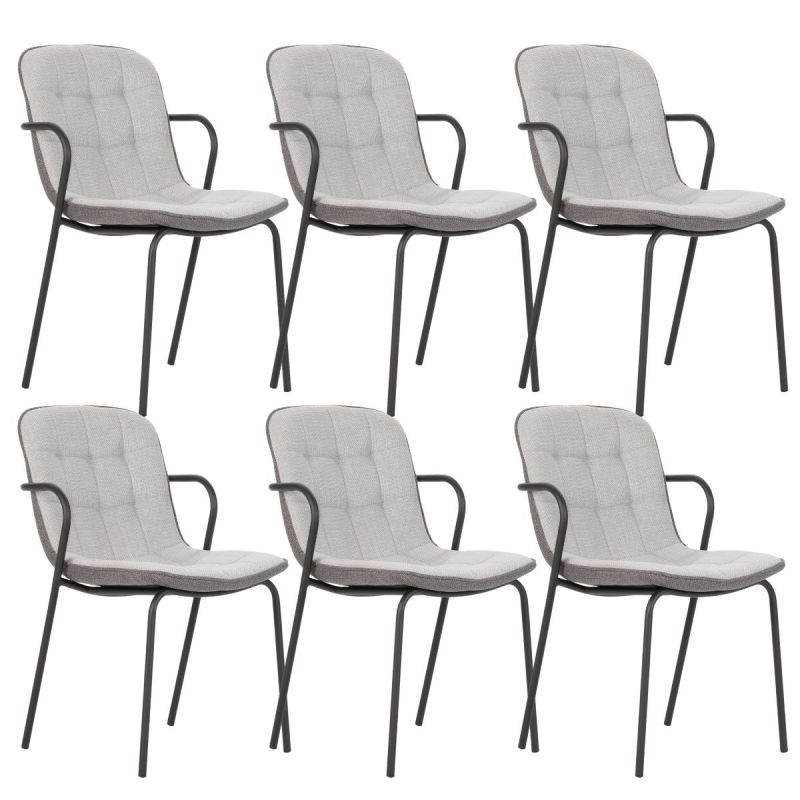 Lot de 6 chaises en tissu chiné gris 2 tons et métal noir - GIANA