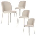 Lot de 4 chaises en tissu polyester doux beige et pieds en métal laqué crème - DARRIS