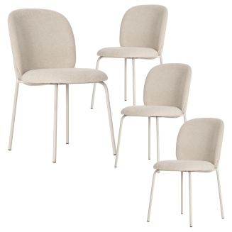Lot de 4 chaises en tissu polyester doux beige et pieds en métal laqué crème - DARRIS